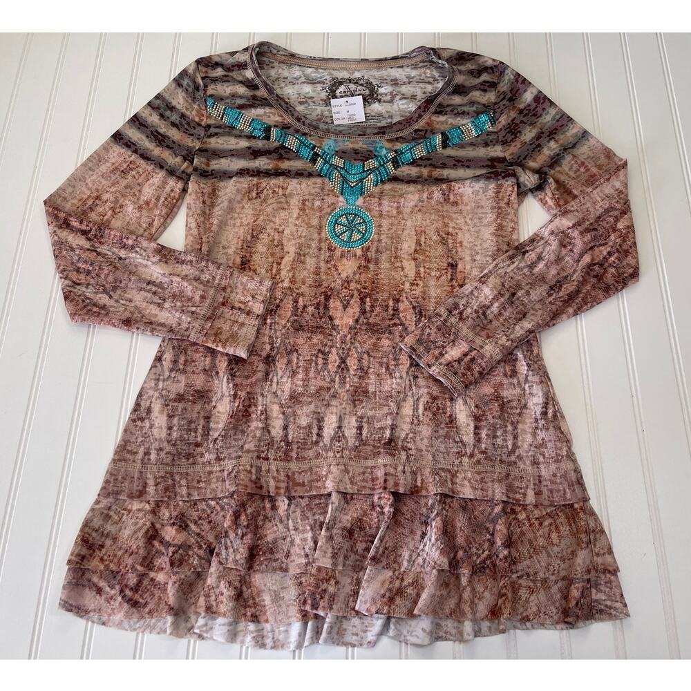 NWT V Christina‎ Southwestern Embellished Boho Rodeo Top Womens Medium